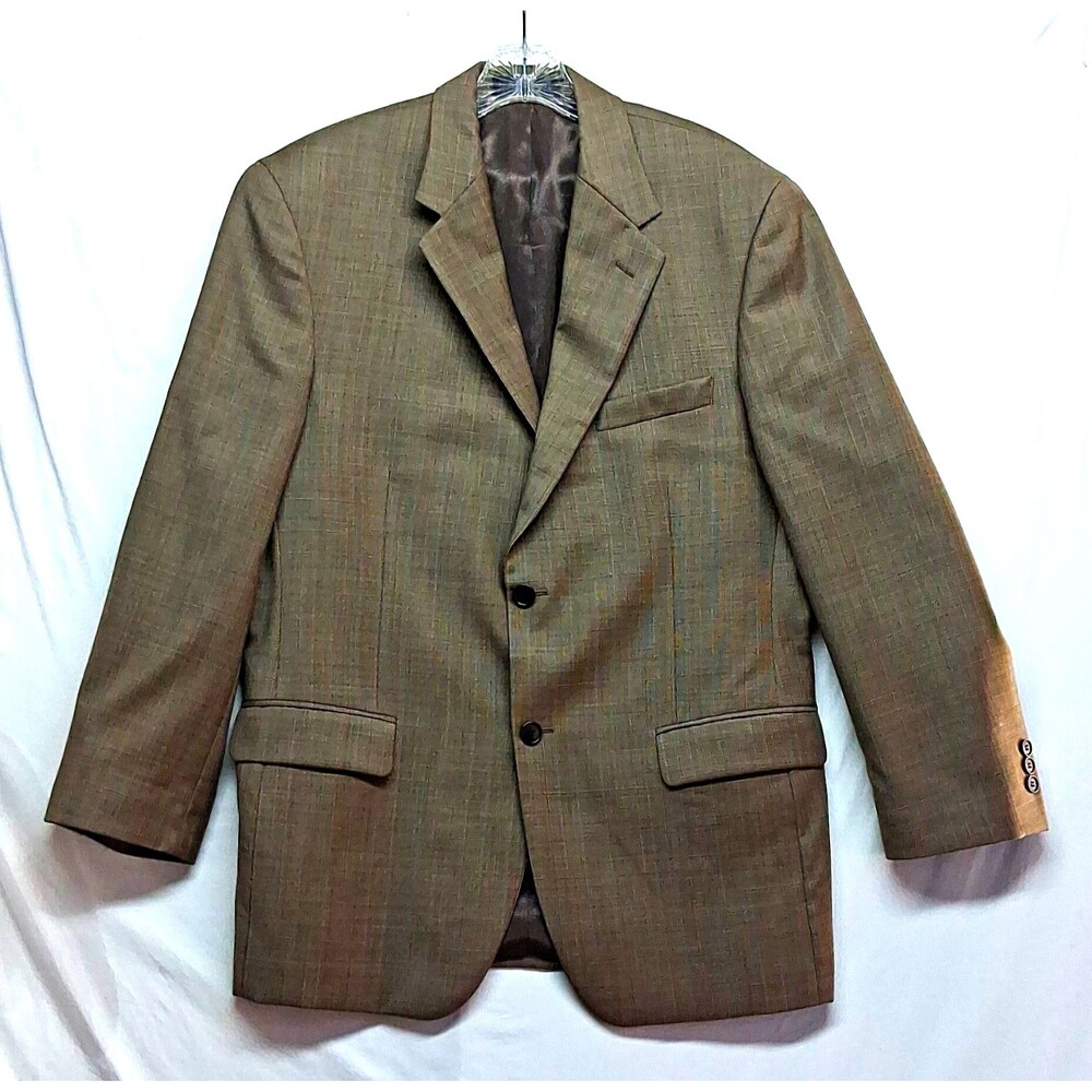 Andrew Fezza Mens Brown Plaid Worsted Wool Sport Coat 41R Glen Plaid